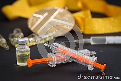 Doping steroid sport drugs health closeup win syringe Stock Photo