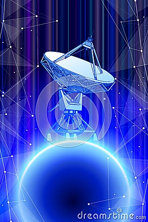 Doppler Radar Antenna & Blue Planet in the space of the information web Vector Illustration