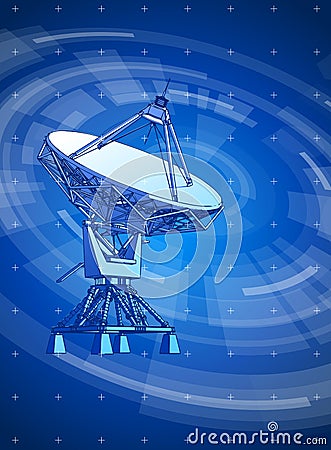 Doppler radar & blue radial technology background Vector Illustration