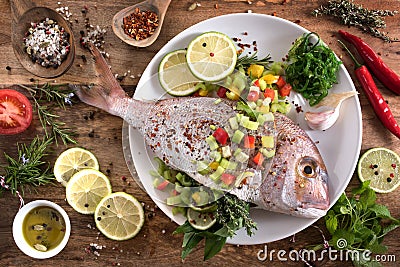 Dorade with herbs filling Stock Photo