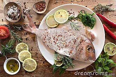 Dorade with herbs filling Stock Photo