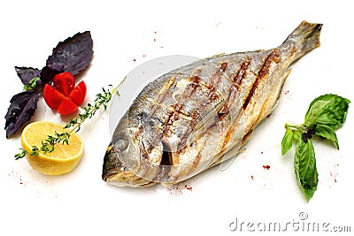 Dorado Fish with Garnish Stock Photo