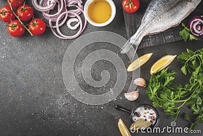 Dorado fish with ingredients for cooking Stock Photo