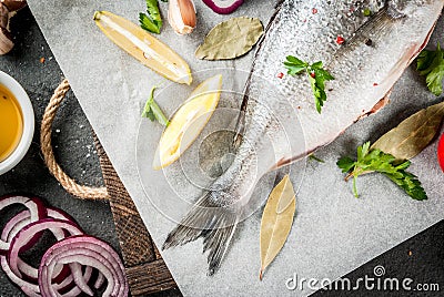 Dorado fish with ingredients for cooking Stock Photo