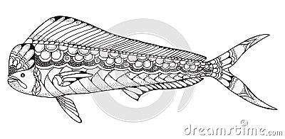 Dorado mahi mahi fish zentangle and stippled stylized vector ill Vector Illustration