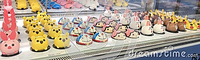 Doraemon Cake French Pastry Bakery Line Bear Rabbit Pokemon Sweet Treats Dessert Cupcake Vanilla Raspberry Chocolate Mousse Cake Editorial Stock Photo