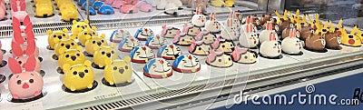 Doraemon Cake French Pastry Bakery Line Bear Rabbit Pokemon Sweet Treats Dessert Cupcake Vanilla Raspberry Chocolate Mousse Cake Editorial Stock Photo