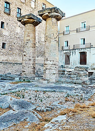 Doric columns of the Temple of Poseidon at Taranto. Apulia, Italy Stock Photo