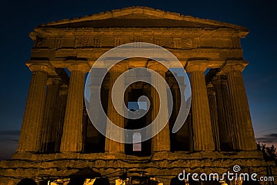 Greek Temple fronton during sunset in Agrigento, Sicily Stock Photo