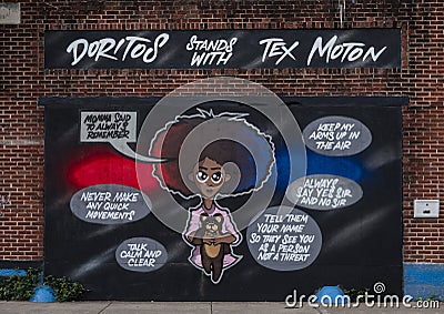 `Doritos Stands With Tex Moton` mural in the Bishop Arts District of Dallas, Texas. Editorial Stock Photo