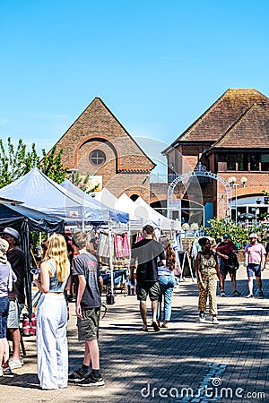 People Or Shoppers Browsing Street Market Stalls Editorial Stock Photo