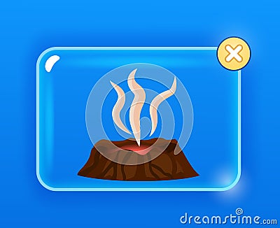 Dormant Brown Volcano, White Vapor Cartoon Drawing Vector Illustration