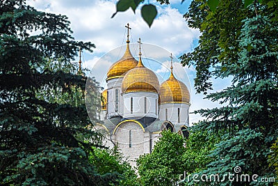 Dormition Cathedral inside Kremlin, Moscow, Russia Stock Photo