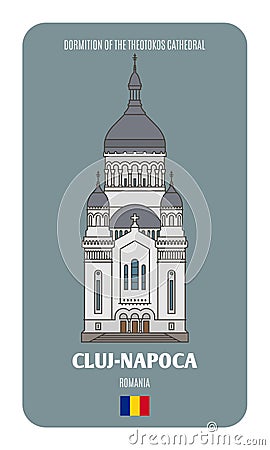 Dormition of the Theotokos Cathedral in Cluj Napoca, Romania Vector Illustration