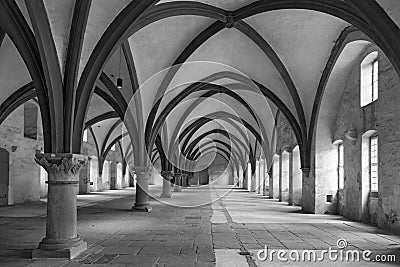 Dormitorium in the eberbach monastery near eltville germany in black and white Editorial Stock Photo