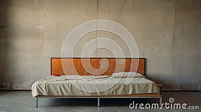 Editorial Style Photograph Of Dormitory Bed In Simple Brutalist Environment Stock Photo