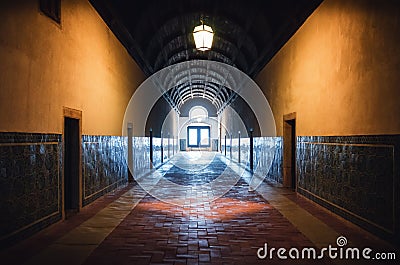 Dormitory corridor of the convent of christ, ancient templar stronghold and monastery in Tomar, Portugal Editorial Stock Photo