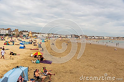 Weymouth beach from beside the Pavilion, Weymouth, Dorset Editorial Stock Photo