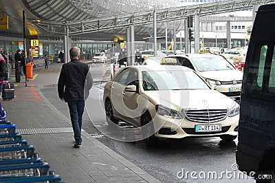 Dortmund Airport, Germany. Before leaving the taxi waiting for passengers. Editorial Stock Photo