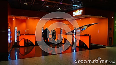 Dortmund, Germany - December 28, 2021: Sixt car rental employee waits for customers at Dortmund Airport Editorial Stock Photo