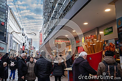 Selective blur on a fastfood sign indicating it's selling typical german street food such a Editorial Stock Photo