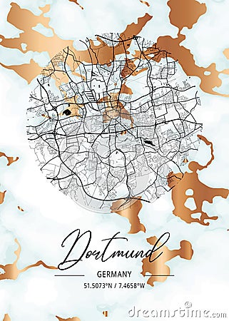 Dortmund - Germany Rosemallow Marble Map Stock Photo