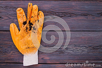 Dorty gardening glove with soil. Stock Photo