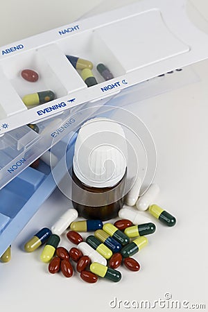 Medicine boxes with pills and medicines Stock Photo