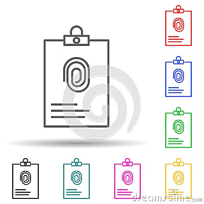 dossier with fingerprint multi color style icon. Simple thin line, outline of crime Investigation icons for ui and ux, Stock Photo