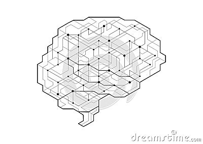 Dot circuit board brain simple design. Artificial intelligence concept Vector Illustration