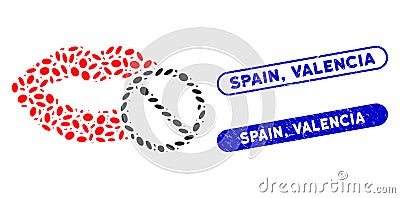 Dot Collage Stop Love Kiss with Grunge Spain, Valencia Stamps Stock Photo