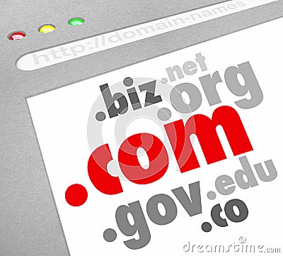 Dot-Com Domain Name Suffixes Website Registration Stock Photo