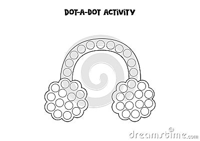 Dot a dot game for preschool kids. Hand drawn winter headphones Vector Illustration