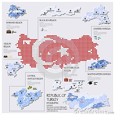Dot And Flag Map Of Republic of Turkey Infographic Vector Illustration