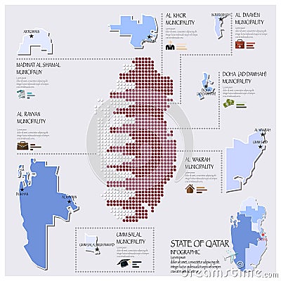 Dot And Flag Map Of State of Qatar Infographic Vector Illustration