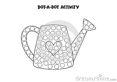 Dot a dot game for preschool kids. Cartoon watering pot Vector Illustration