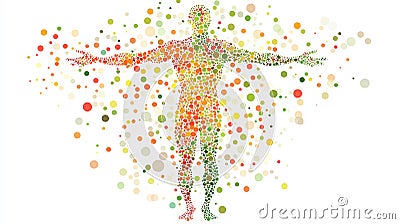Dot Matrix Vitruvian Man. Generative AI Cartoon Illustration
