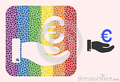 Dot Mosaic Hand Give Euro Carved Icon for LGBT Vector Illustration