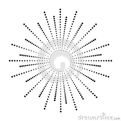 Dot sunburst. Halftone effect beams. Sun ray from points. Abstract dotted background. Vector. Vector Illustration