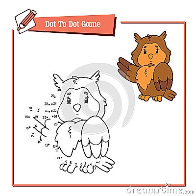 Dot to dot with cartoon owl Vector Illustration