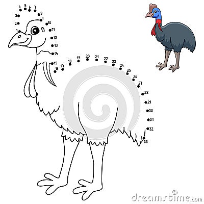 Dot to Dot Cassowary Bird Animal Coloring Page Vector Illustration