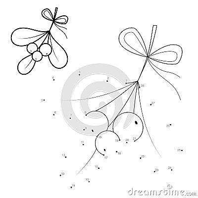Dot to dot Christmas puzzle for children. Connect dots game. Viscum and berries vector Vector Illustration