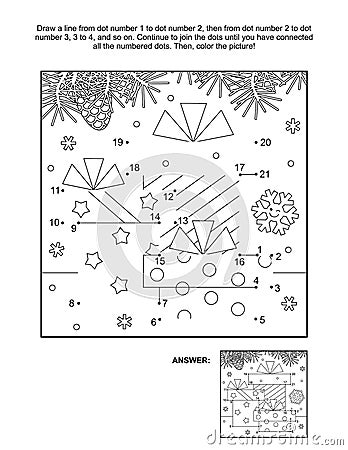 Dot-to-dot and coloring page with three gift boxes Vector Illustration