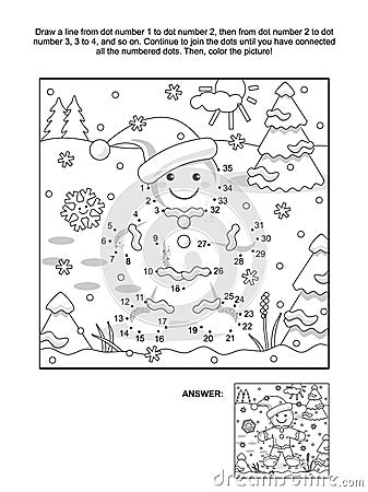 Dot-to-dot and coloring page with gingerbread man Vector Illustration