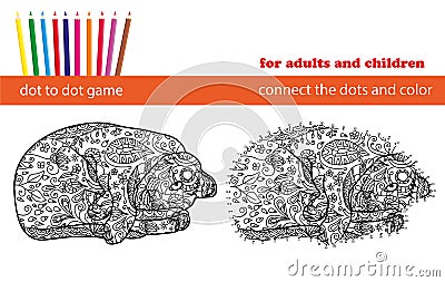 Dot to dot game. Coloring and dot to dot educational game for adults and kids. Vector Illustration