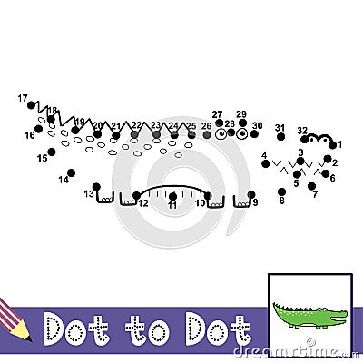 Dot to dot numbers game with cute alligator. Connect the dots activity page for kids Vector Illustration