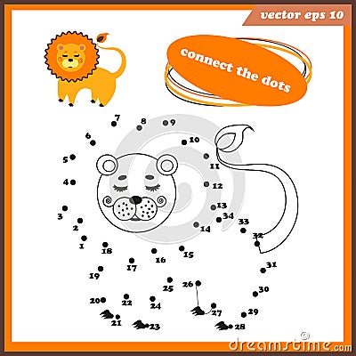 Dot to dot funny game for kids with lion Vector Illustration