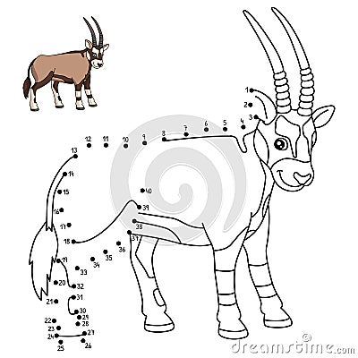 Dot to Dot Oryx Coloring Page for Kids Vector Illustration