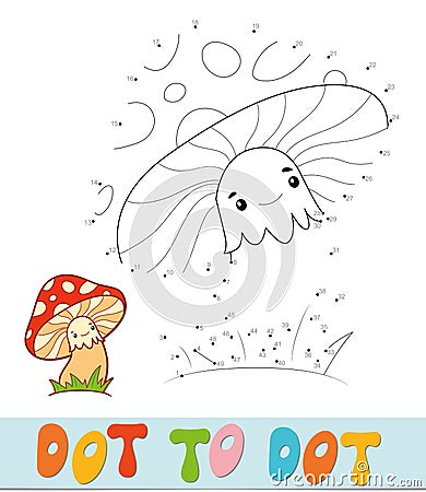 Dot to dot puzzle. Connect dots game. mushroom vector illustration Vector Illustration