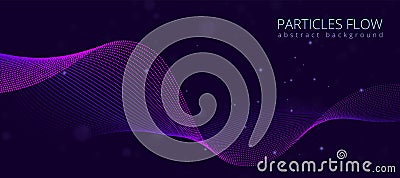 Dot waves. Abstract data line flow with point particles, blue purple light sound or big future energy 3d circle Vector Illustration